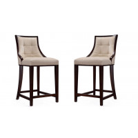 Manhattan Comfort 2-CS012-CR Fifth Ave 39.5 in. Cream and Dark Walnut Beech Wood Counter Height Bar Stool (Set of 2)